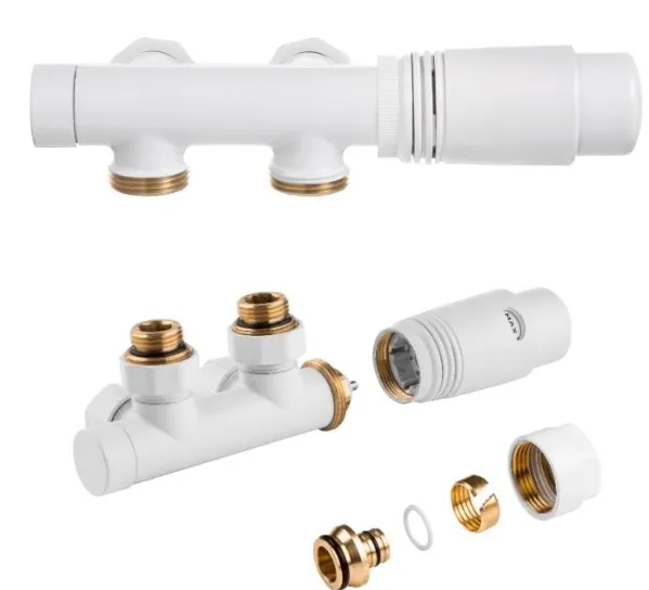 Комплект Duoplex для нижнього підключення радіатора з термоголовкою (білий)