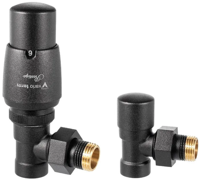 Комплект кутових кранів для підключення радіатора з термоголовкою (чорний)