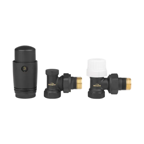 Комплект кутових кранів для підключення радіатора з термоголовкою (чорний, Invena)